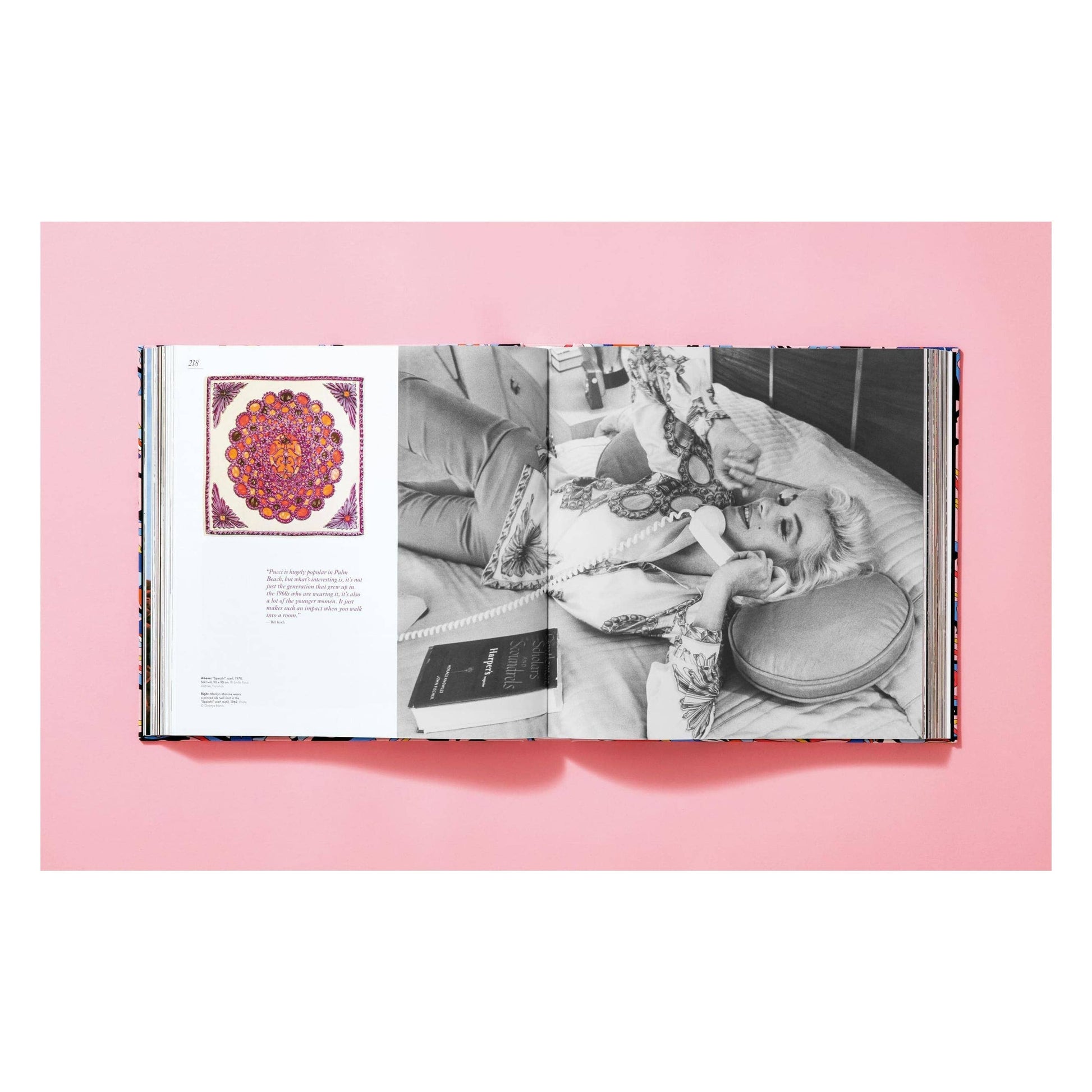 Pucci updated edition book, open spread with portrait photo and ornate circular artwork