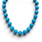 Turquoise carved melon bead necklace with round ribbed beads, full strand view