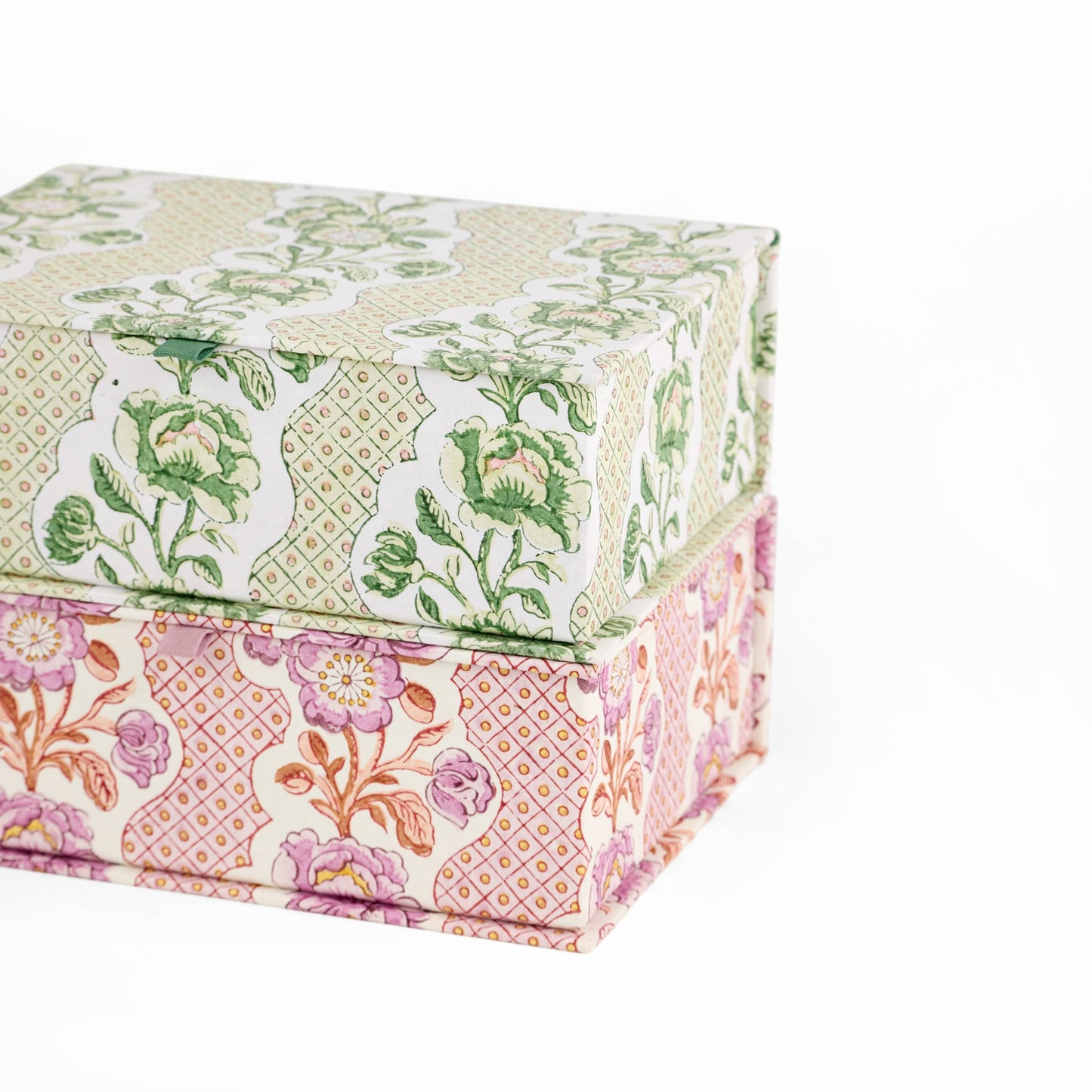 BLOCK-PRINTED KEEPSAKE BOX - BLOOMING TRELLIS LILAC: Large