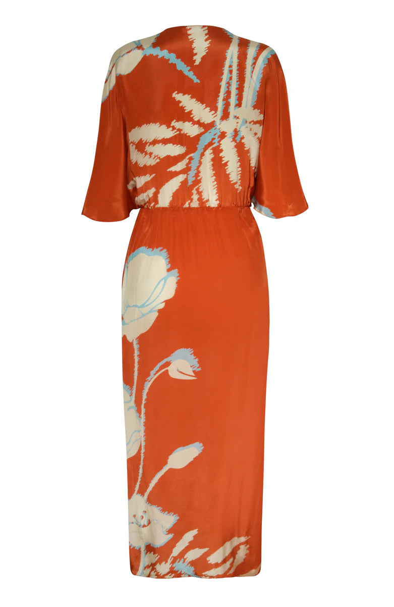 Topacio Crepe Chine Tunic Dress / Orange Gladiolos