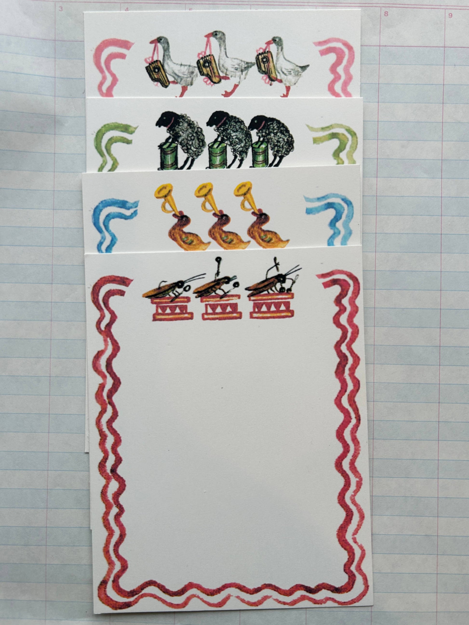 Animal Jamboree stationery card sheet with assorted animals and wavy borders