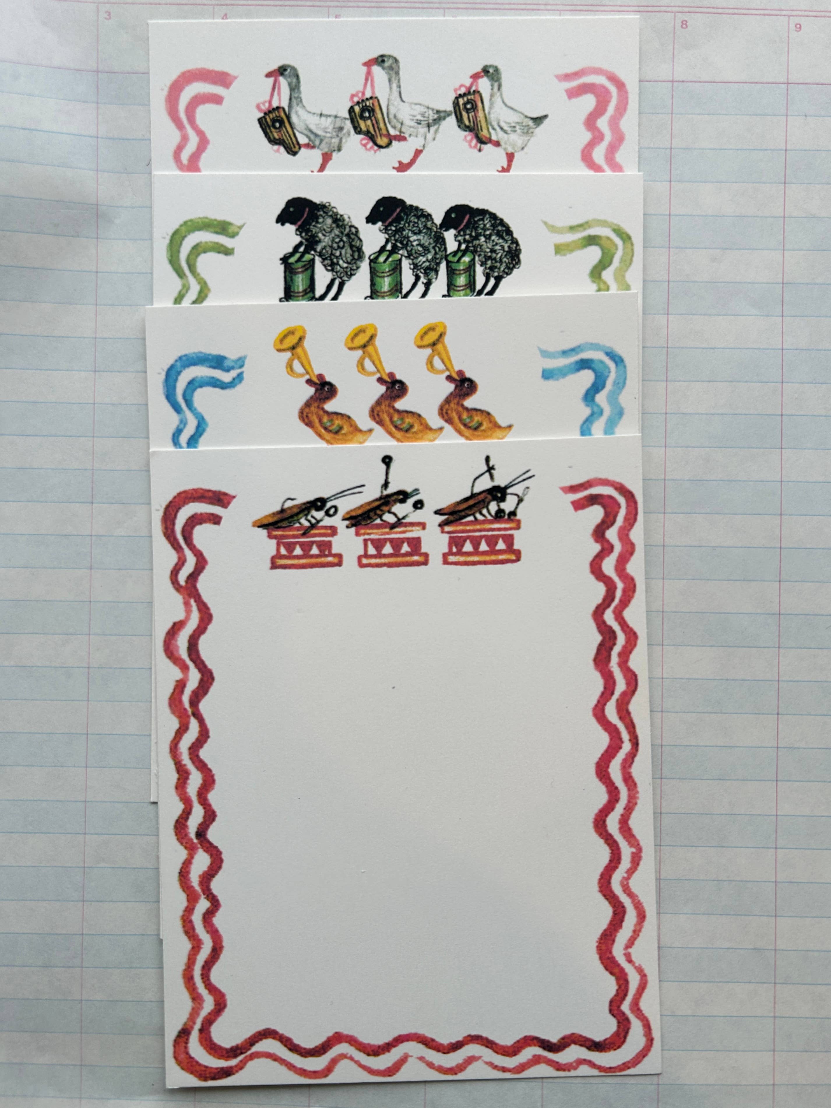 Animal Jamboree stationery card sheet with assorted animals and wavy borders