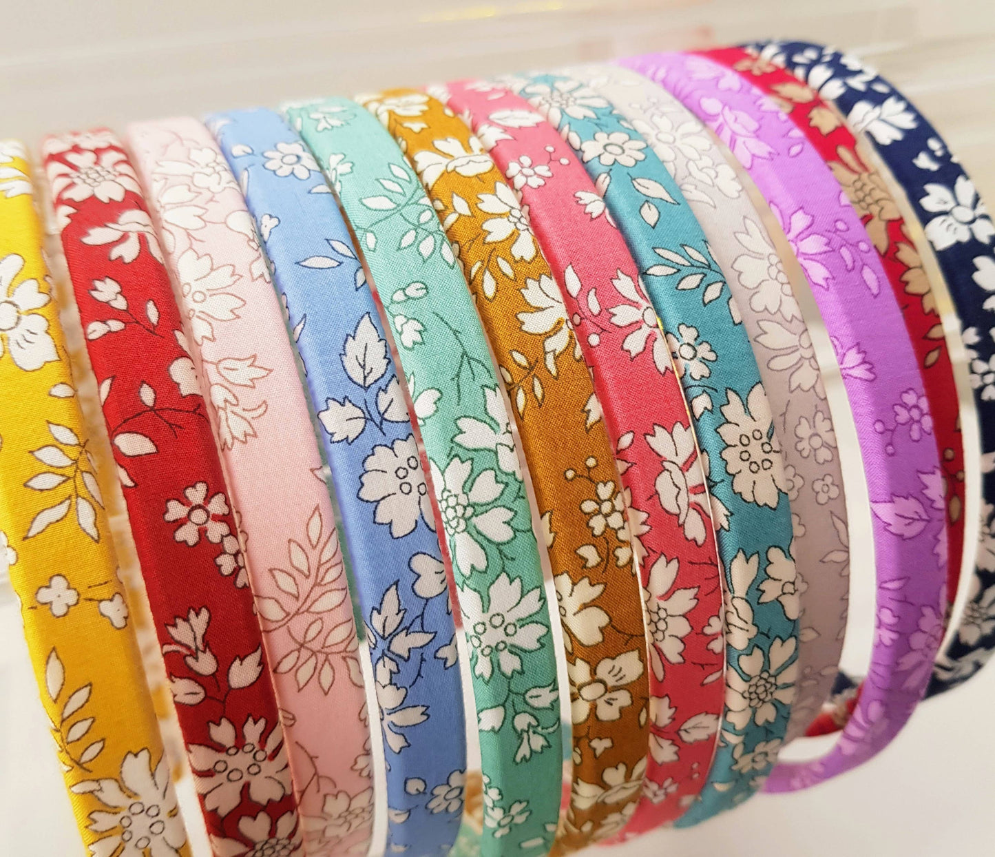 Liberty of London fabric skinny headbands: Capel Z light blue / 1cm width