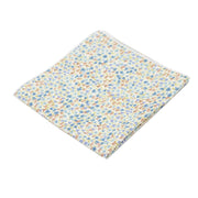 Floral pocket square with blue, gold, and green mini motifs