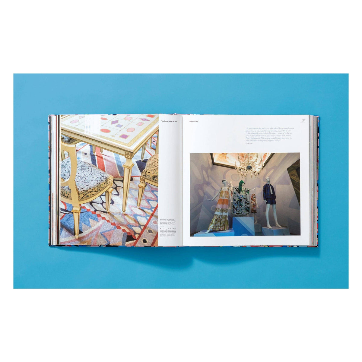 Pucci updated edition book, open spread with furniture photo and room display
