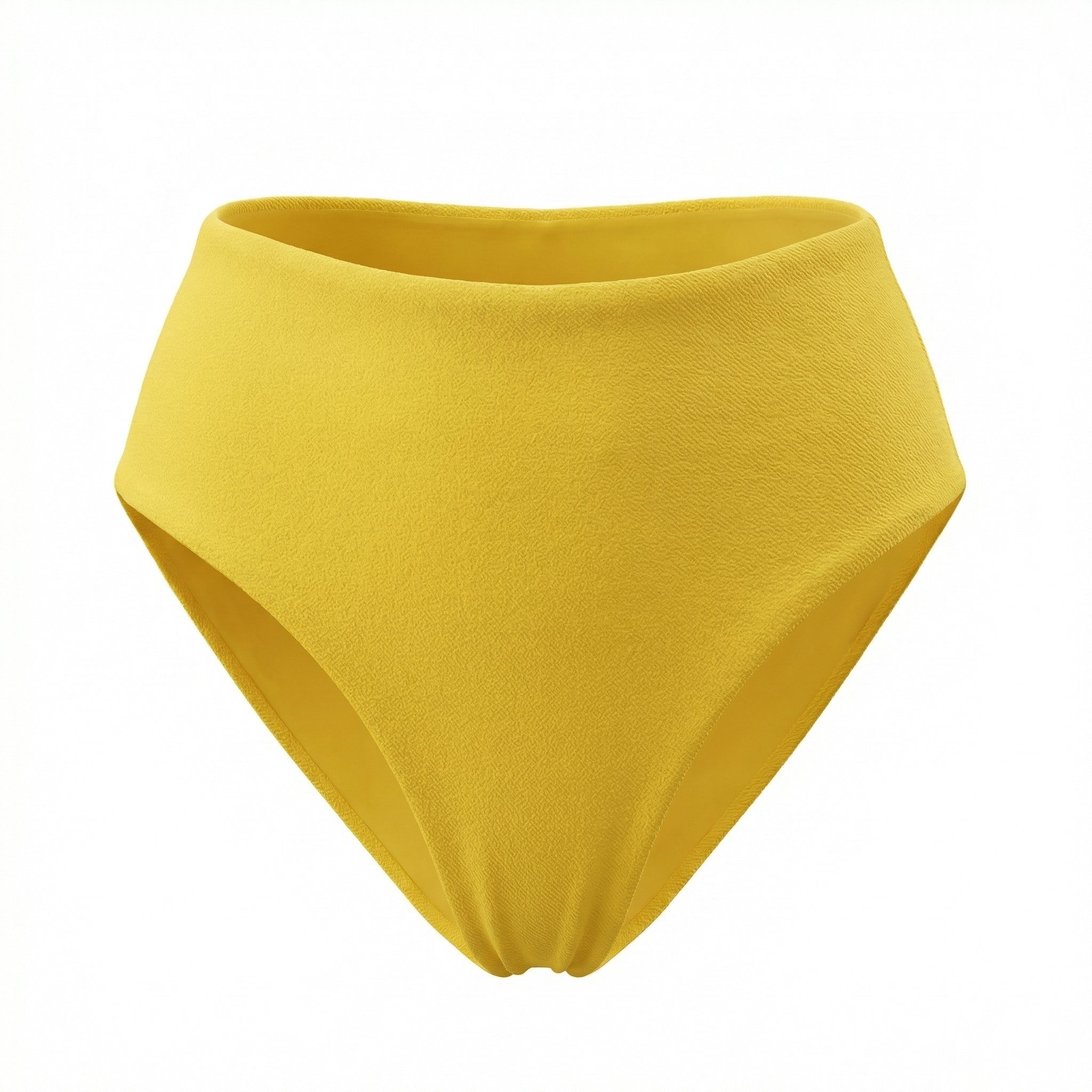High-waist yellow bikini bottom with smooth waistband and full coverage.