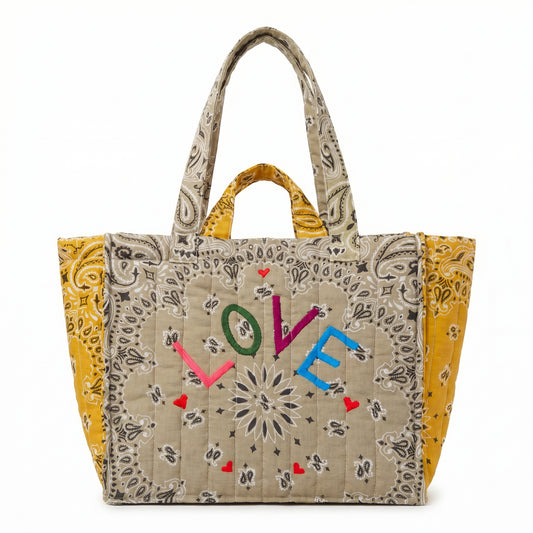 Moyen Cabas Matelassé LOVE Mustard
