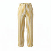 Striped summer trousers with elastic waist in yellow and white