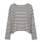 Oversized striped mariniere top, cream and navy horizontal stripes, long sleeves