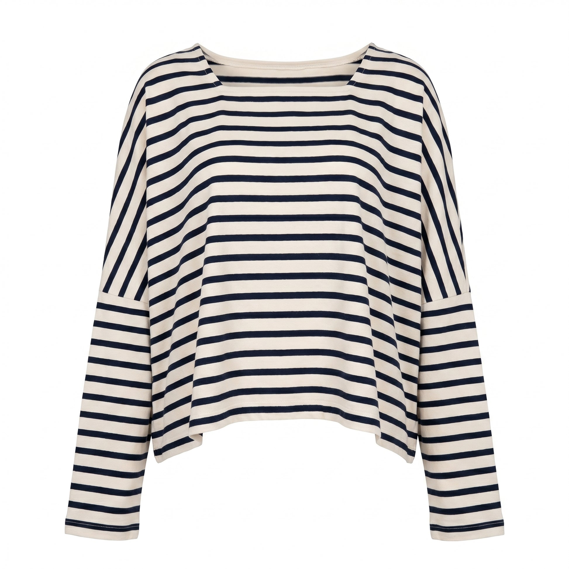 Oversized striped mariniere top, cream and navy horizontal stripes, long sleeves