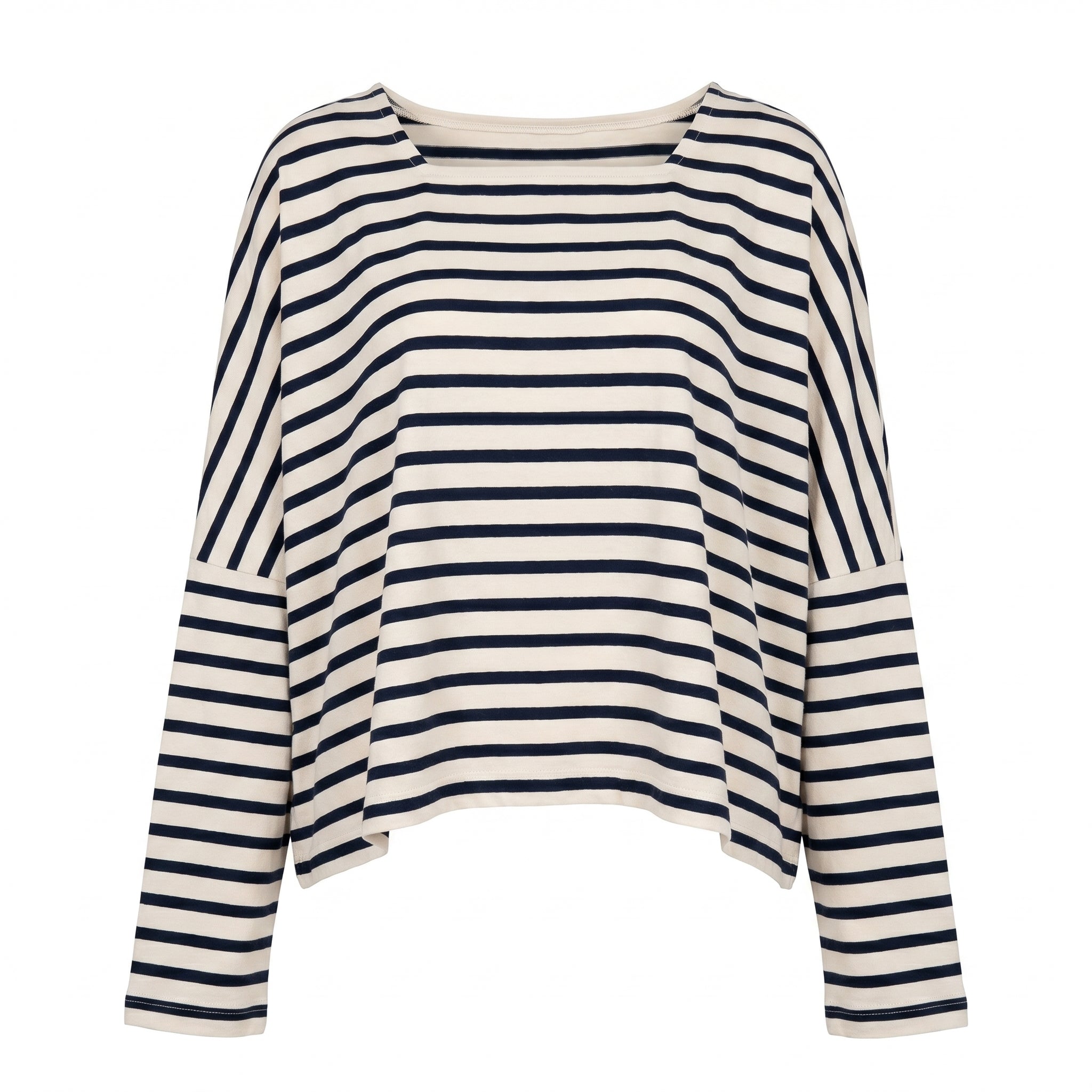 Oversized striped mariniere top, cream and navy horizontal stripes, long sleeves