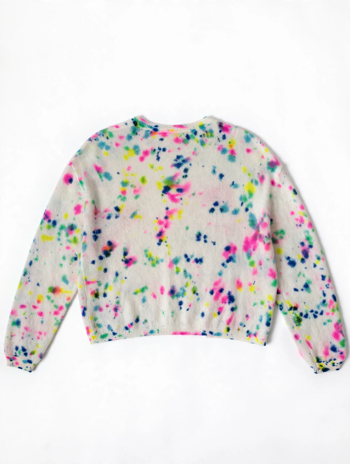 Confetti cashmere cardigan sweater with multicolor speckle pattern and ribbed hem