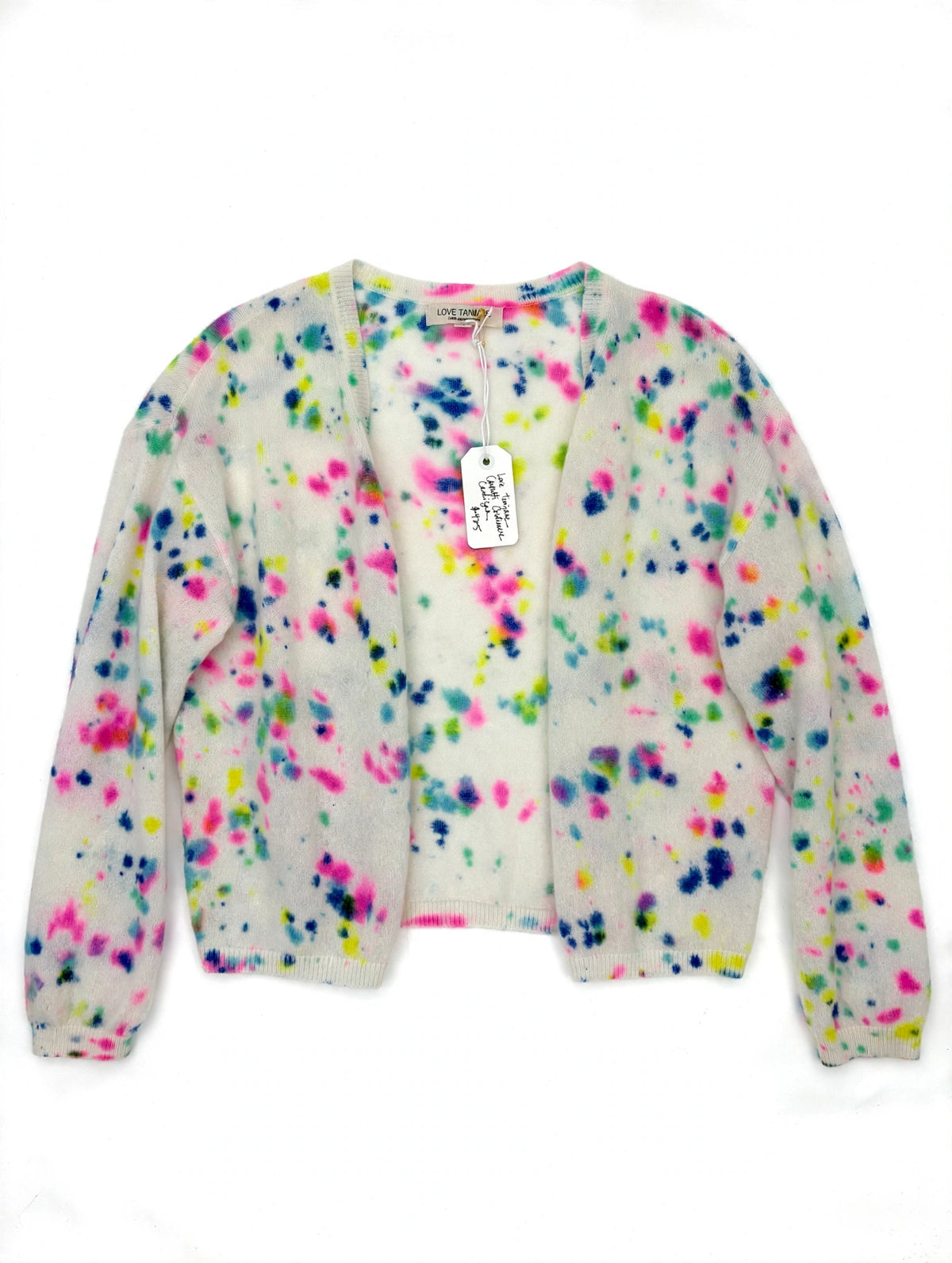Confetti cashmere cardigan sweater with crew neck and multicolor speckle print