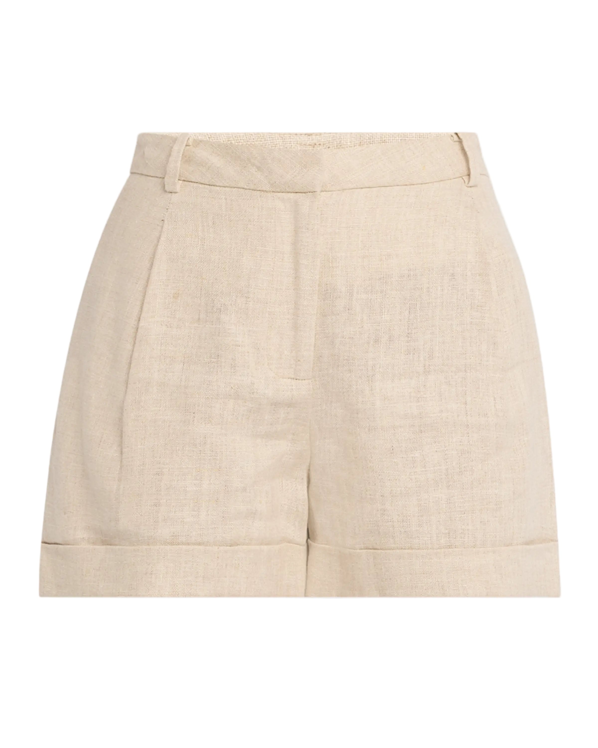 Hardy natural linen cuffed short with belt loops, pleats