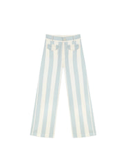 Parasol pants with light blue and white vertical stripes, wide-leg fit