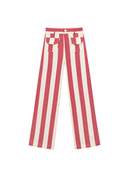 La Veste parasol pants with red and white vertical stripes, wide-leg cut