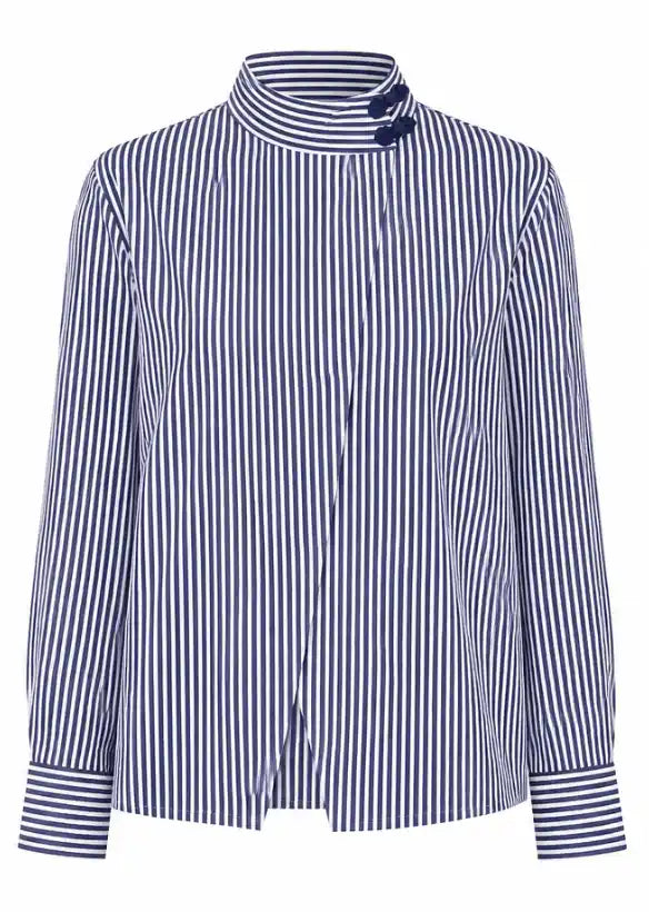 Werit Kioto button-up shirt, blue and white vertical stripes, long sleeves