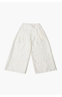 Chan Luu ultra-wide-leg taffeta trousers in ivory with a high waist and front pleats