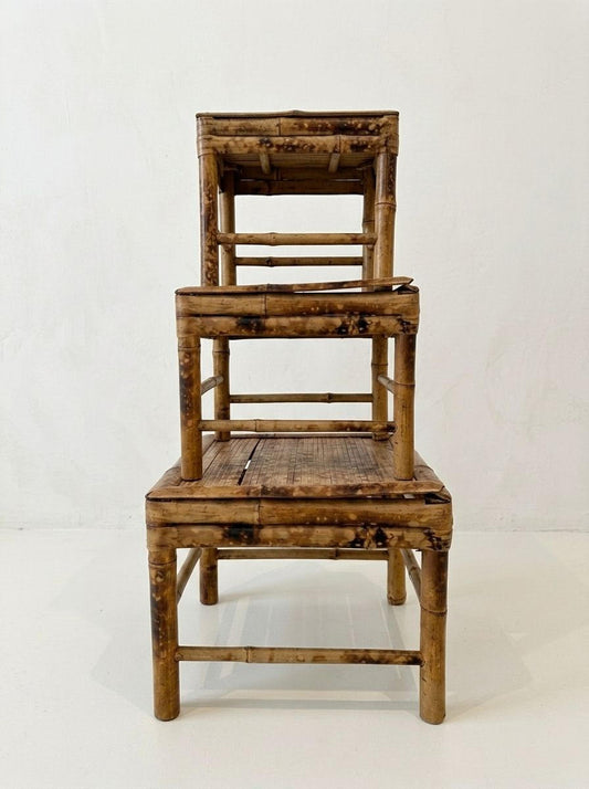 Vintage Chinese Bamboo Nesting Plant Stand Risers - Set of Three