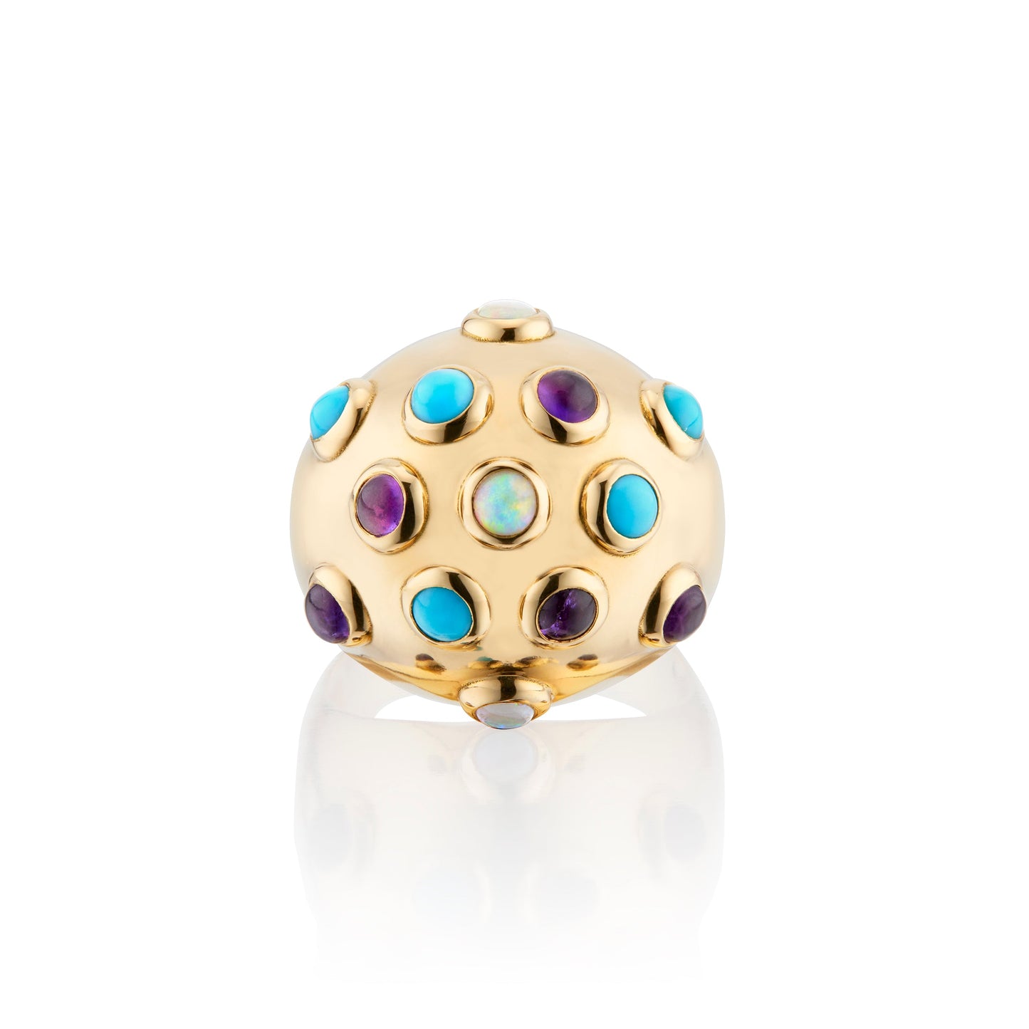 Deco Dome Ring with Opals, Amethysts and Turquoise Gemstones