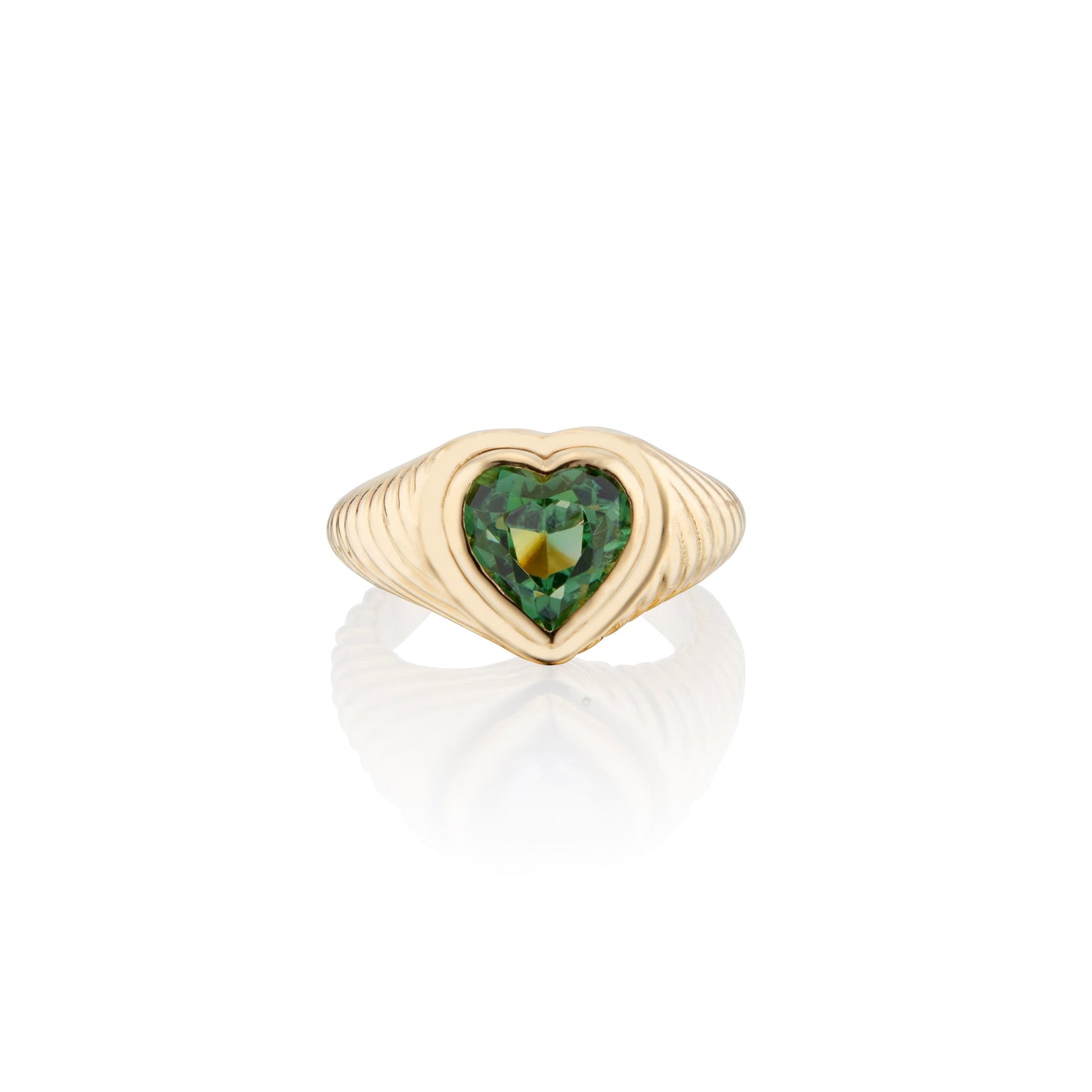 Eden Love Signet Pinky Ring with Green Tourmaline Gemstone
