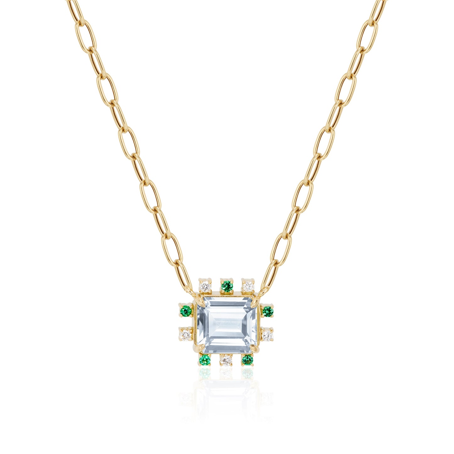 Floating Gemstone Pendant Necklace with Emeralds and Diamonds