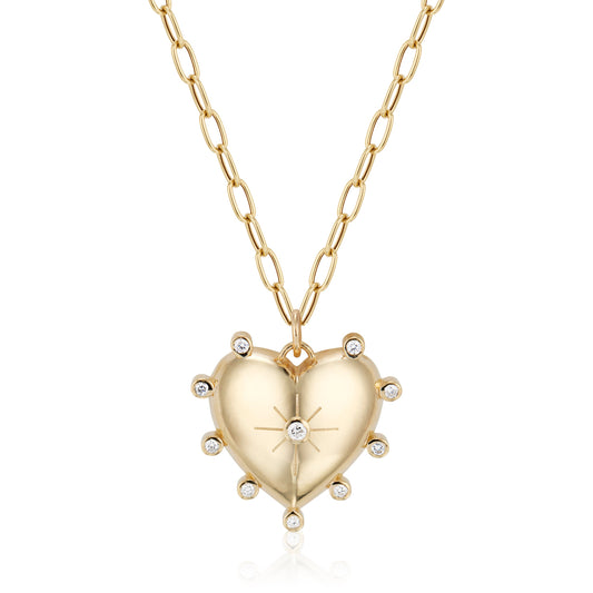 Puff Heart Love Pendant Necklace with Diamonds