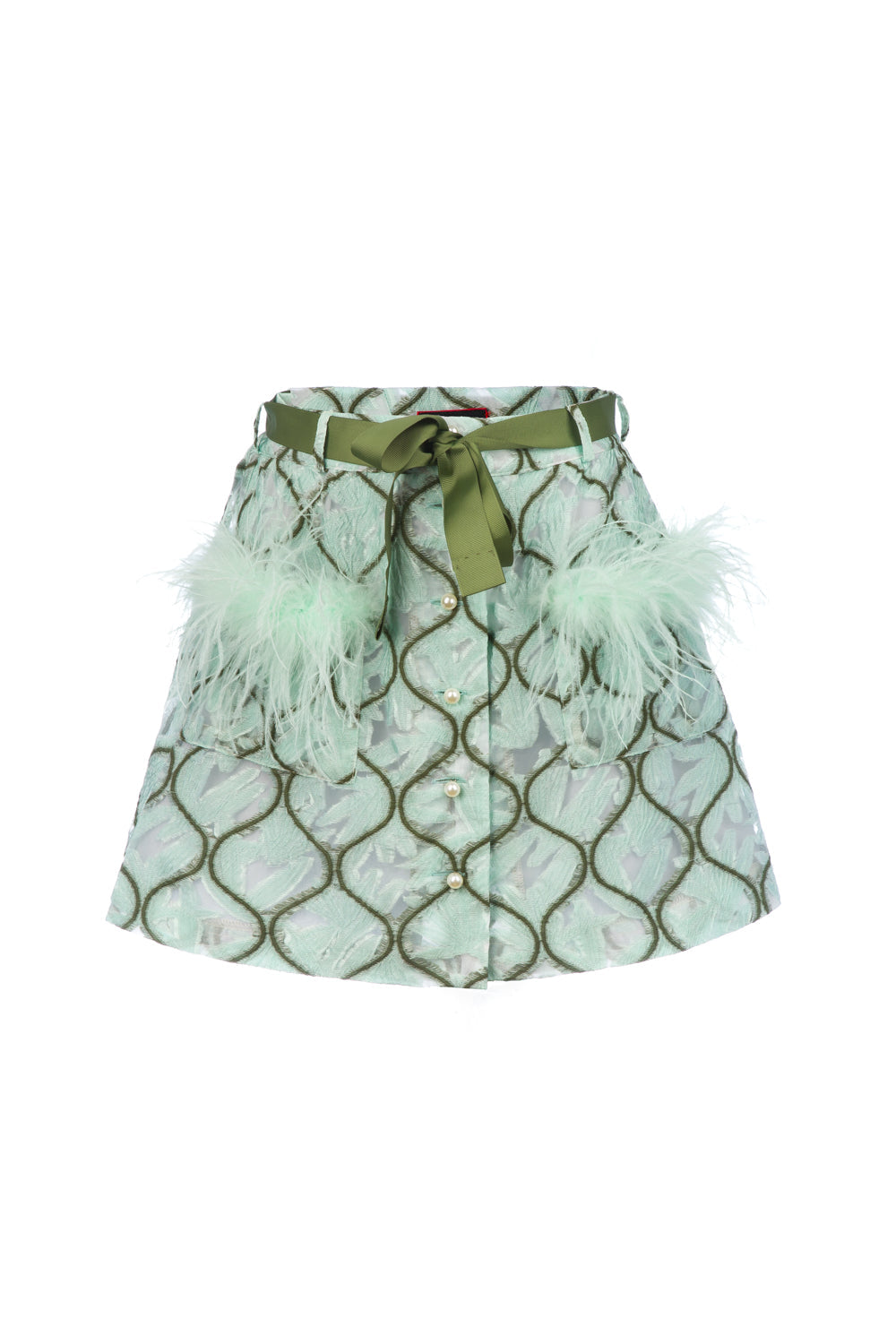 Mint Feather Mini Skirt