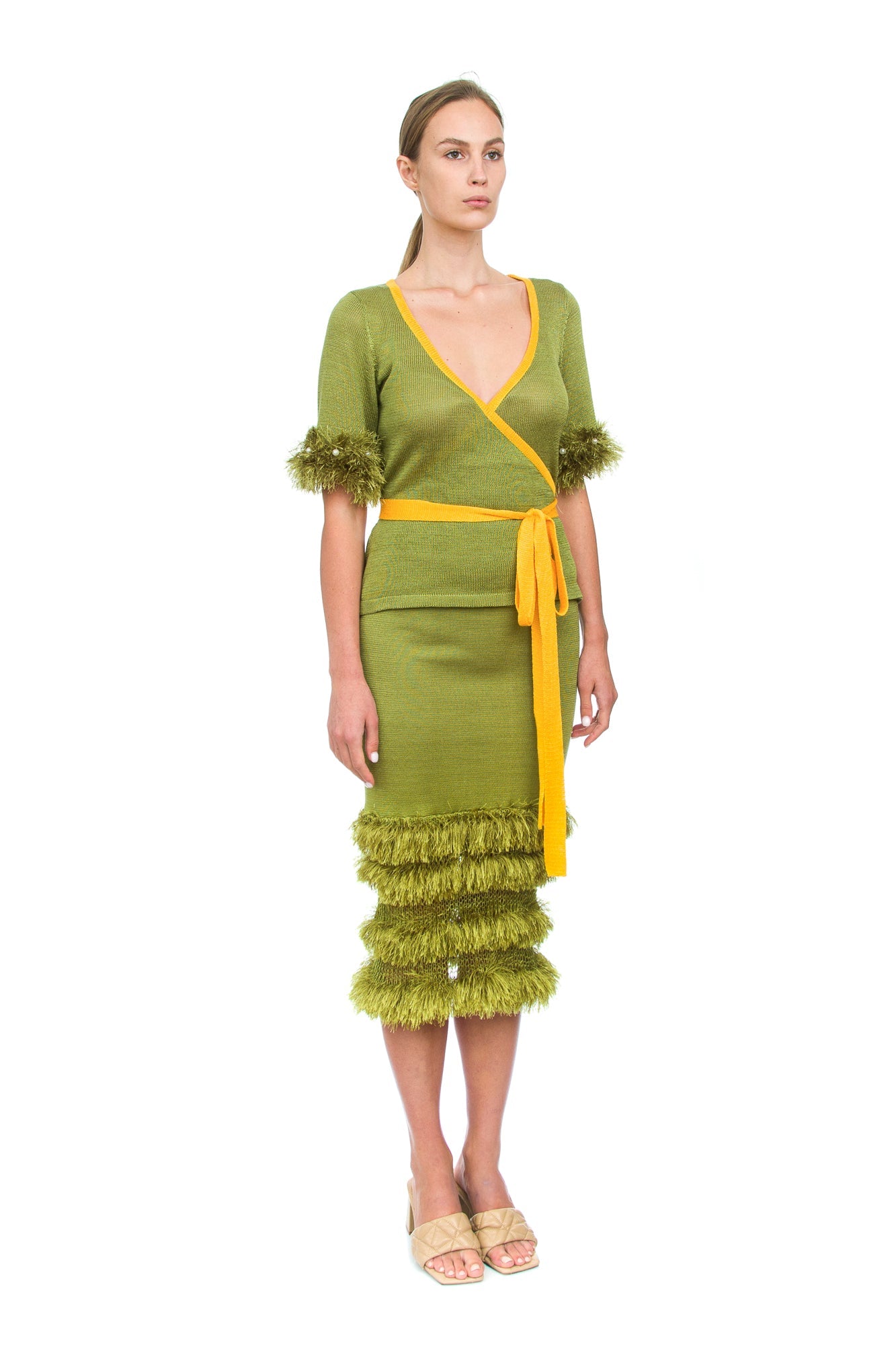 Green Knit Midi Skirt