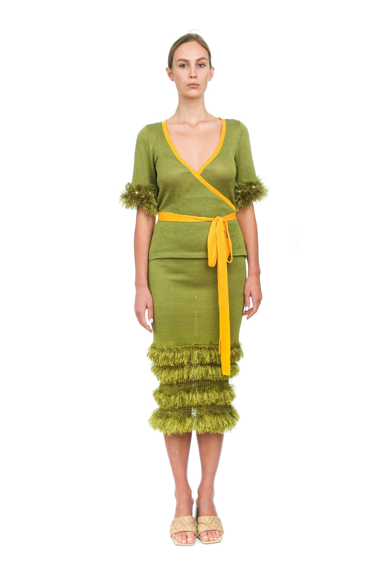 Green Knit Midi Skirt