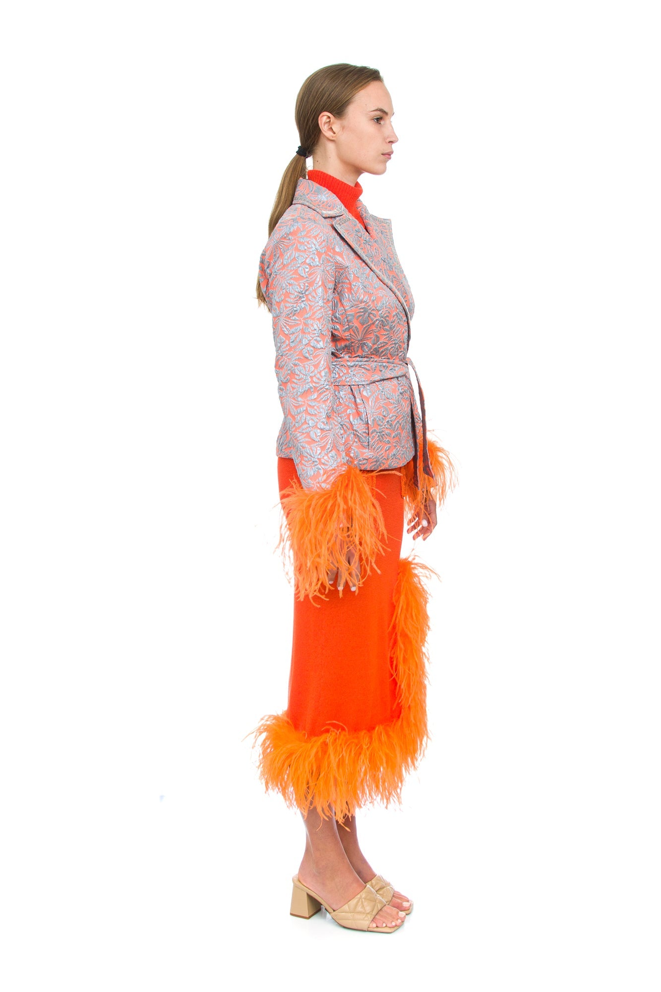 Orange Knit Midi Skirt