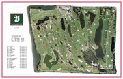 Unframed vintage golf course map print with course layout and text legend