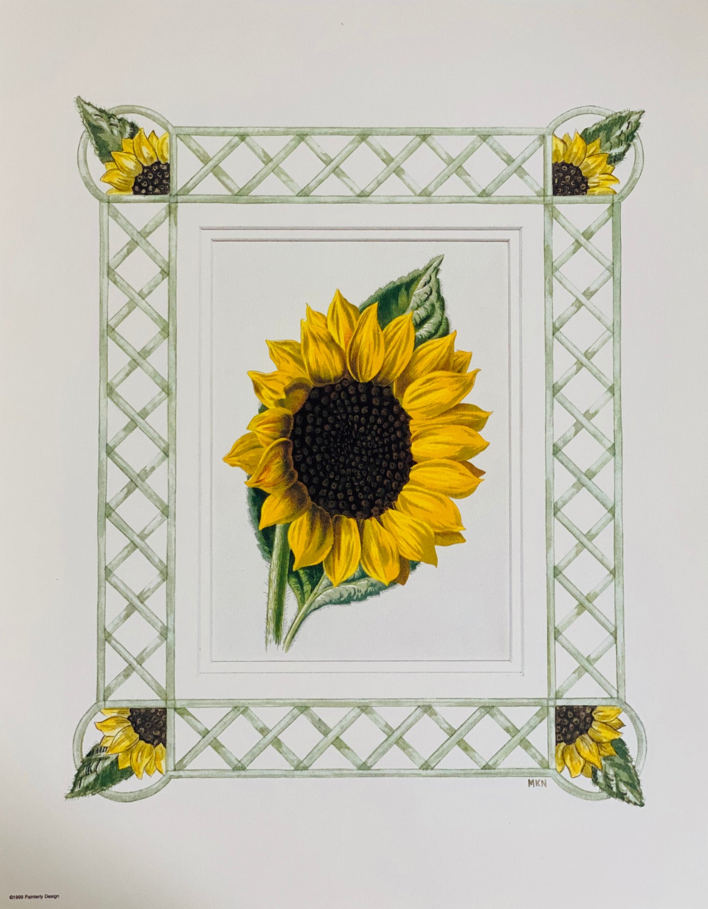 Sunflower antique print with hand-painted border