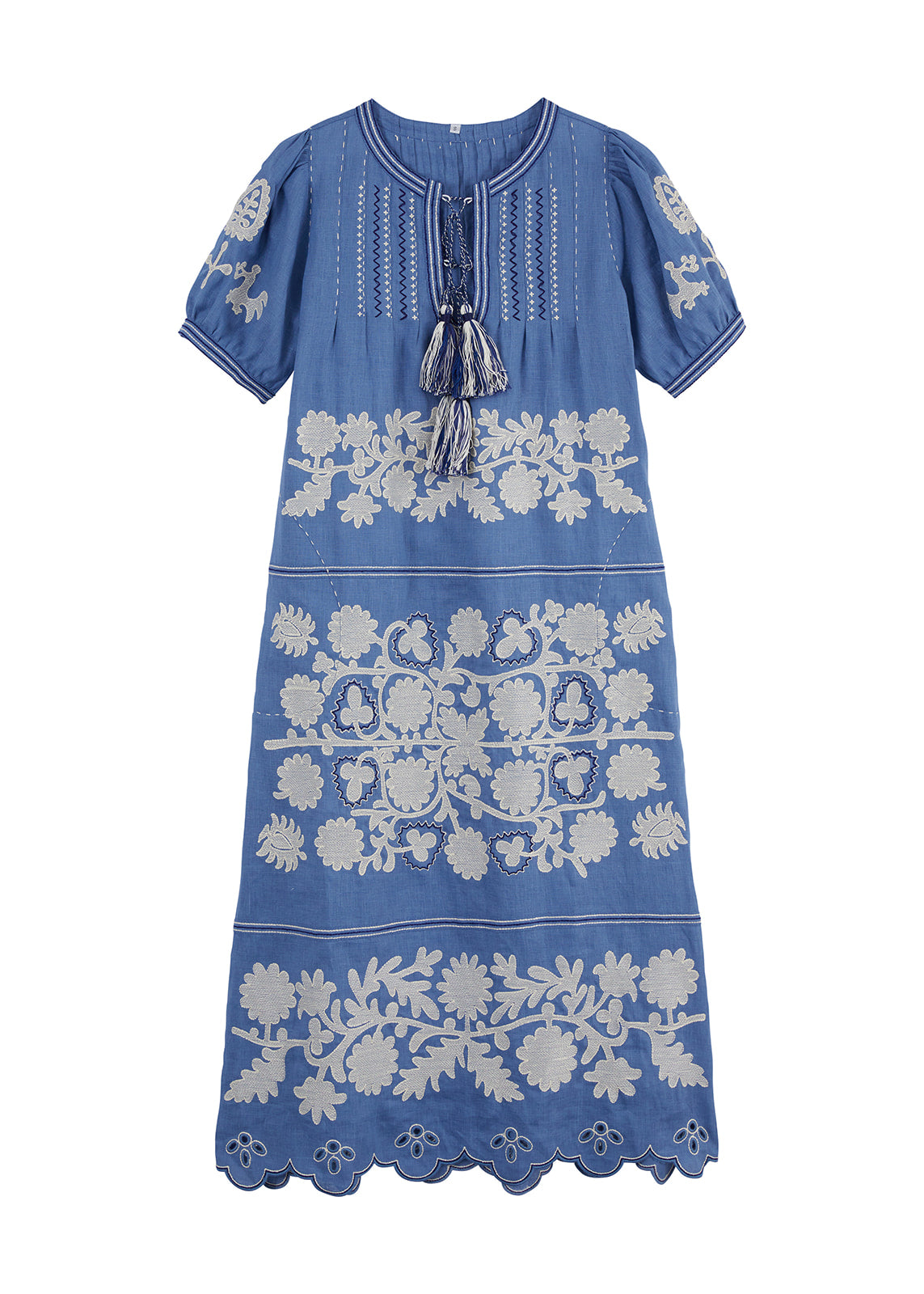Natalia Ukrainian Embroidered Maxi Dress - French Blue, Navy, White