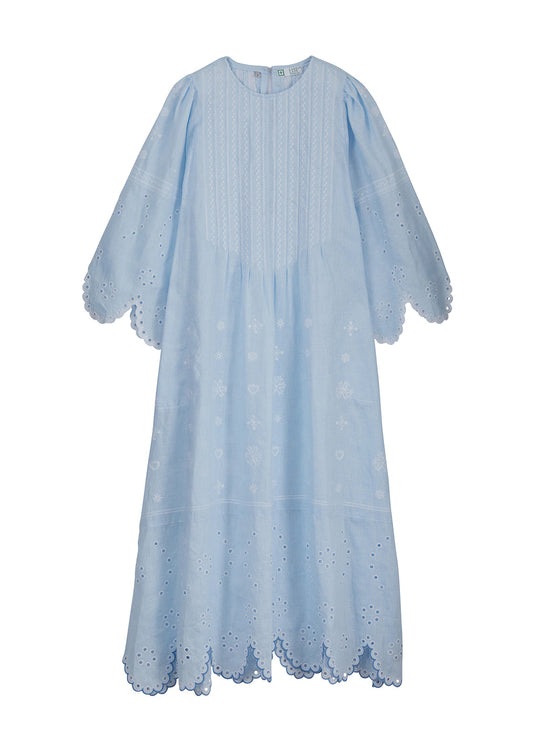 Maryna Embroidered Ukrainian Dress - Light Blue, White