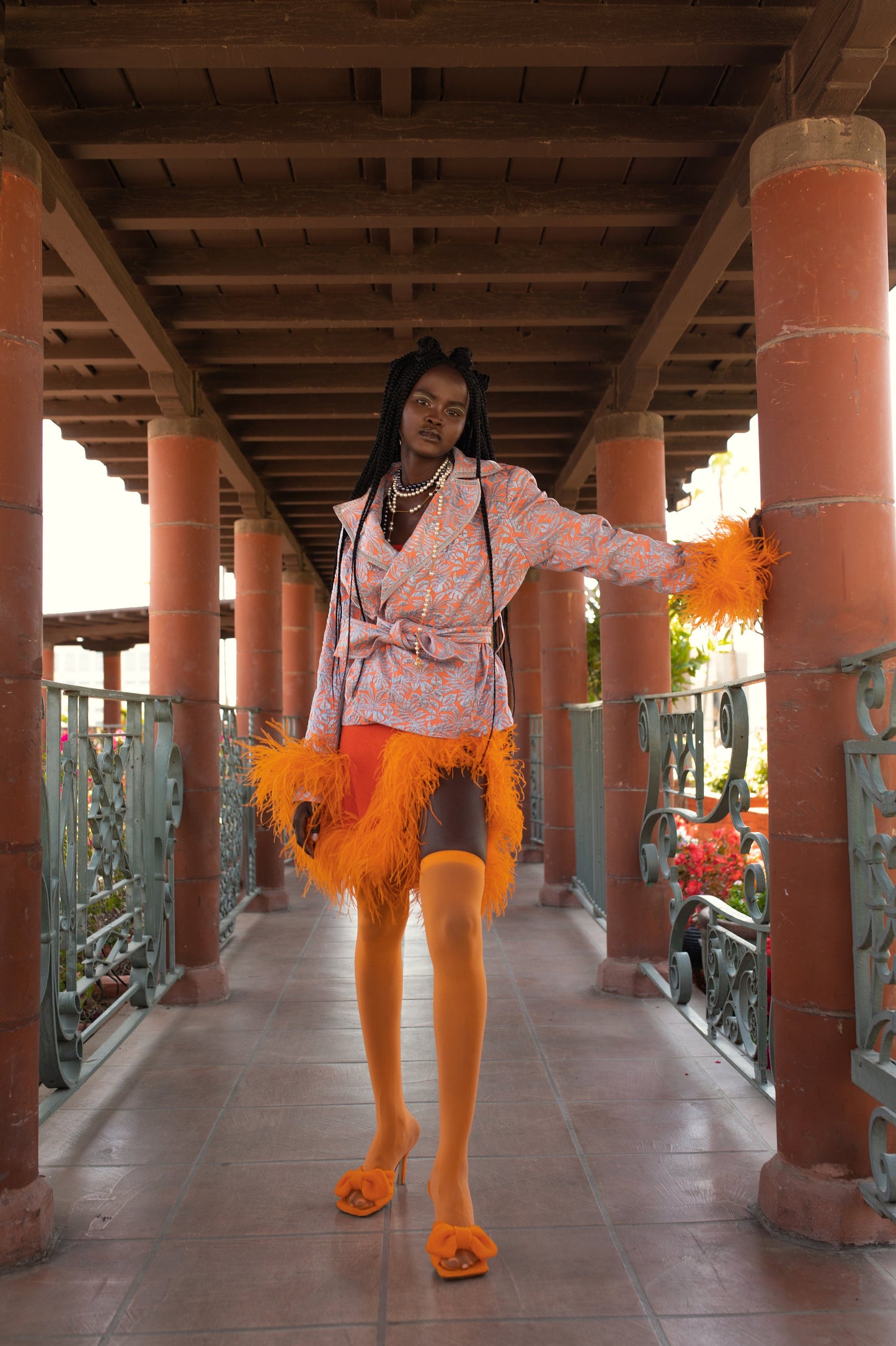 Orange Knit Midi Skirt